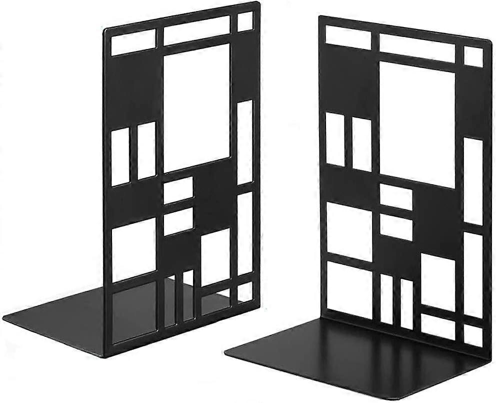 Pair Decorative Bookends, Metal Bookends, Non-Slip Bookends, for Office, Library Abstract Design Book Shelf Stoppers, Black