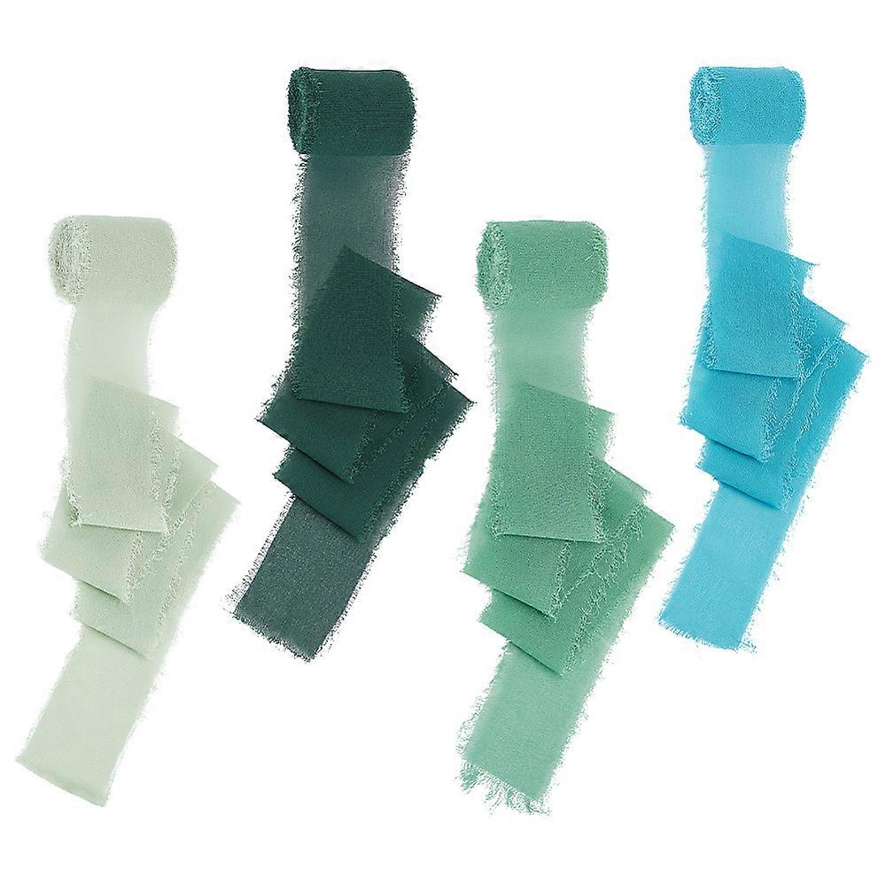 4 Rolls 4 Colors Polyester Raw Edged Ribbon for Crafts Wedding Gift Wrapping Green 1-5/8 inch(40mm) about 5.47 Yards(5m)/roll 1 roll/color