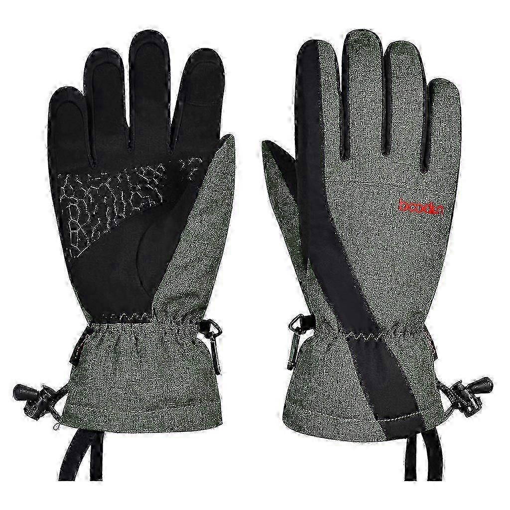 1 Pair Winter Gloves Wrist Strap For Skiing Snowboarding Army Green L