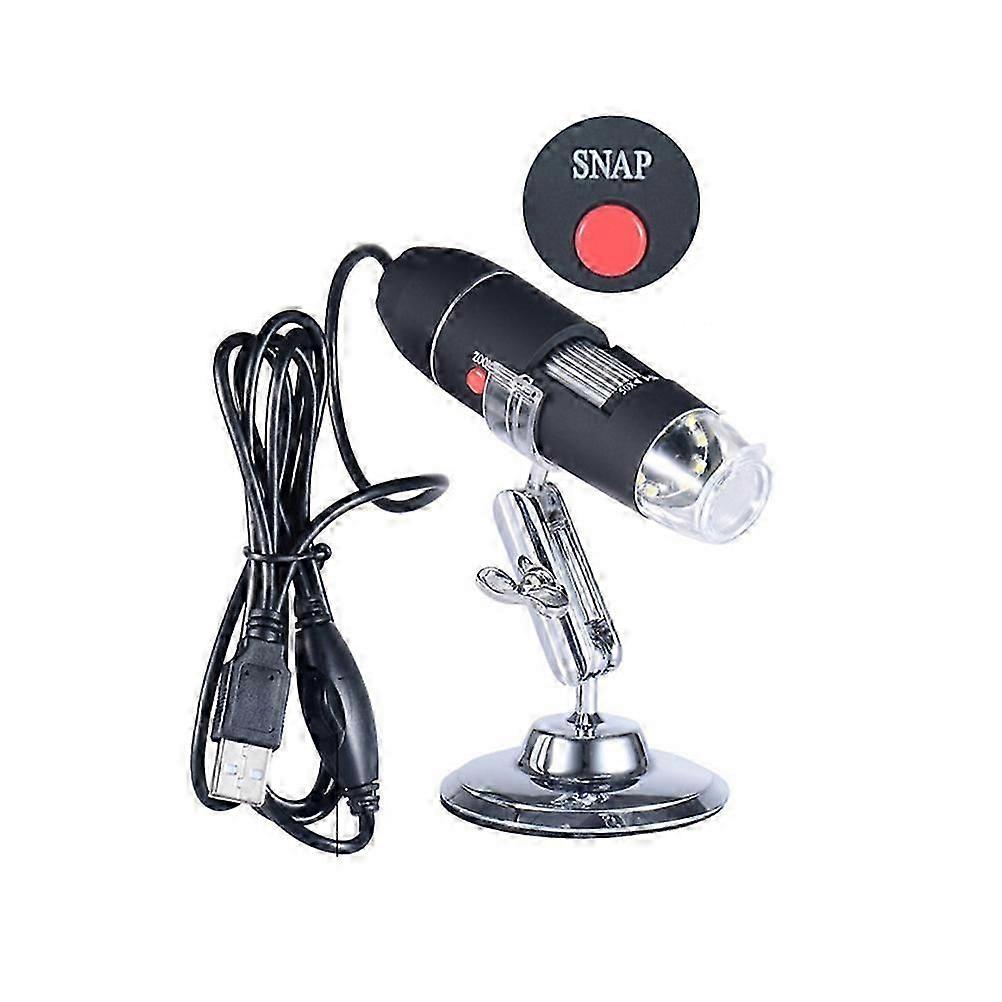 Portable USB Digital Microscope 0X~1600X 8 LED USB 3.0 Magnification with Metal Stand Compatible with Window 7 8 10 OS (Black)