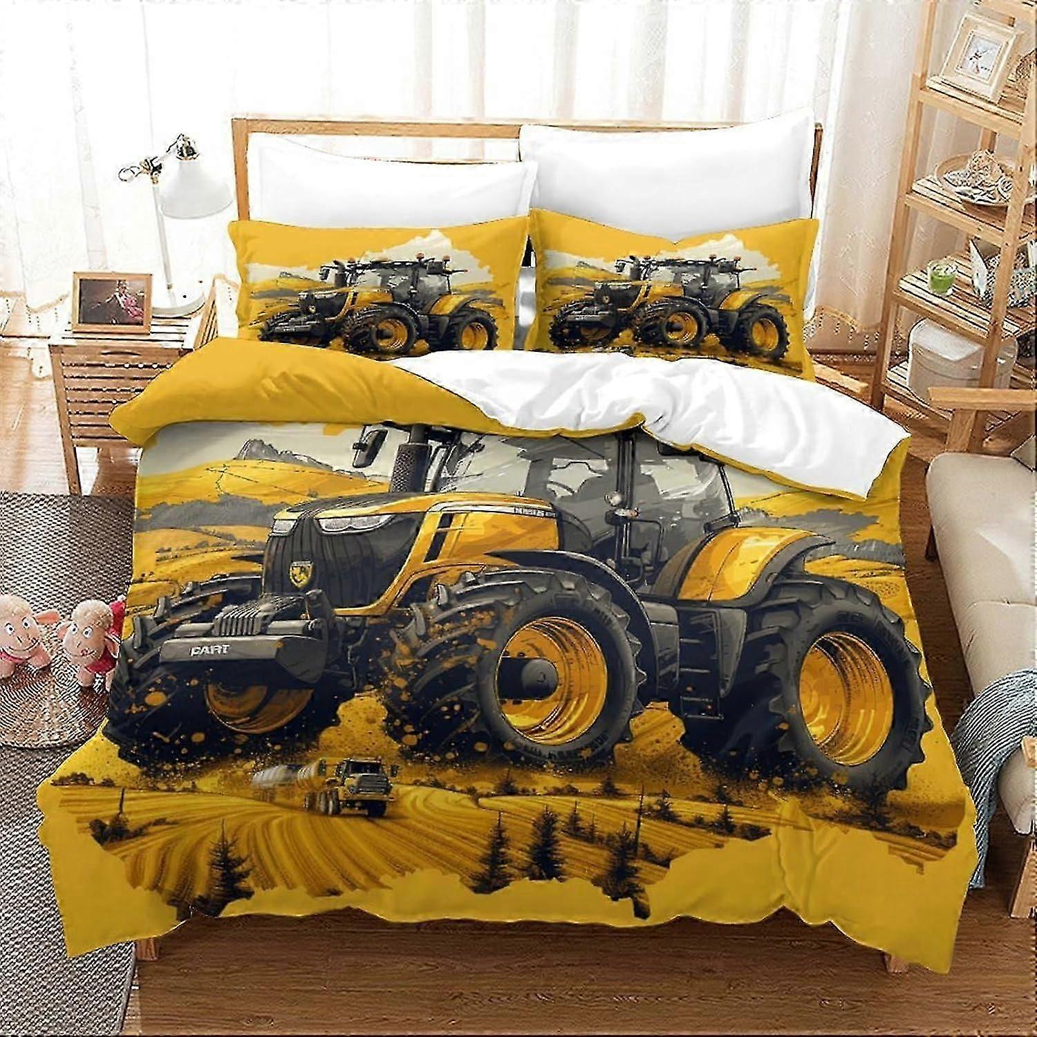 J2973 Lakens Tractor Beddengoed Sets Dekbedovertrek Set Zachte Microvezel 3D met Ritssluiting Auto Dekbedovertrek 3 Stuks Set met Kussenslopen Dekbed C