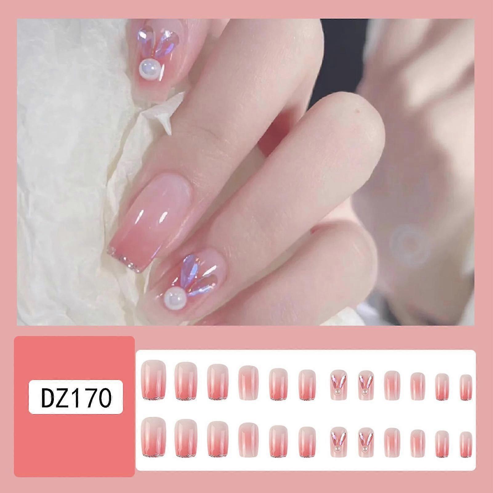 Pink Gradient Translucent False Nails Glamorous And Eye-catching Look Nails Glue Models