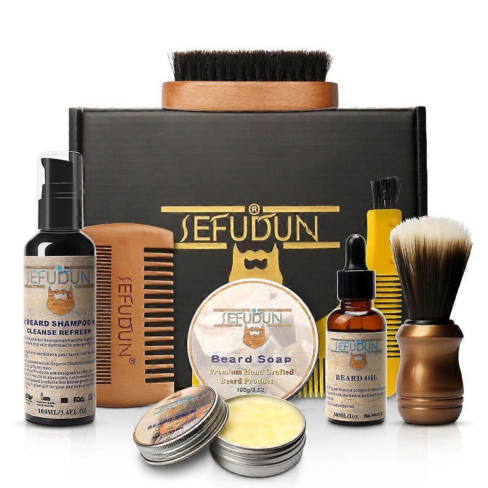 SEFUDUN 5-in-1 Beard Grooming Kit for Men, Moustache Treatment Set Including Beard Oil,Beard wax,Beard Brush,Wood Beard Comb