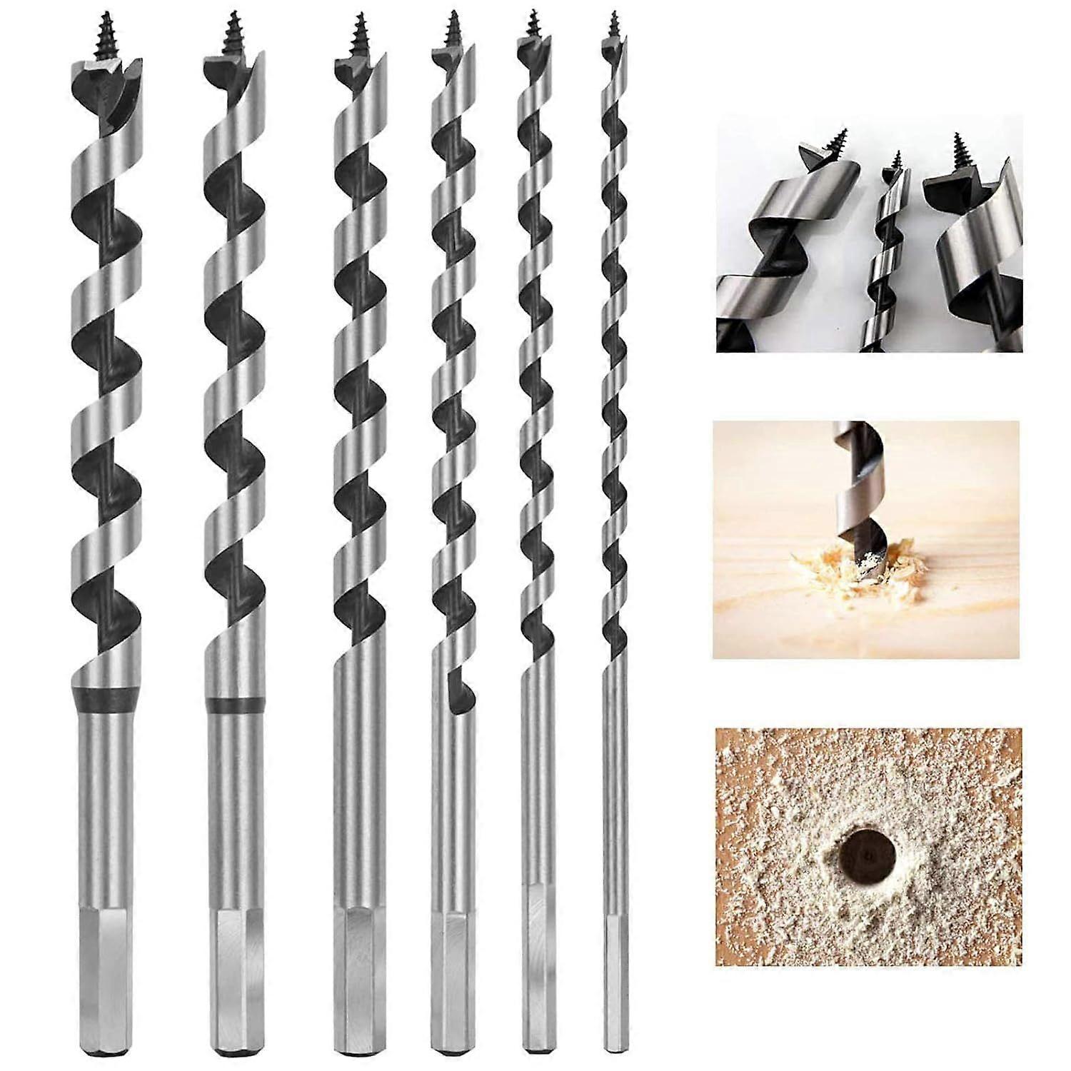 Wood Twist Drill Bit, 6PCS Hexagonal Wood Drill Bit Set Carbon Steel Spiral Hole Cutter Woodworking Tool Kit, Tool with Diameter 6mm,8mm,10mm,12mm,14m