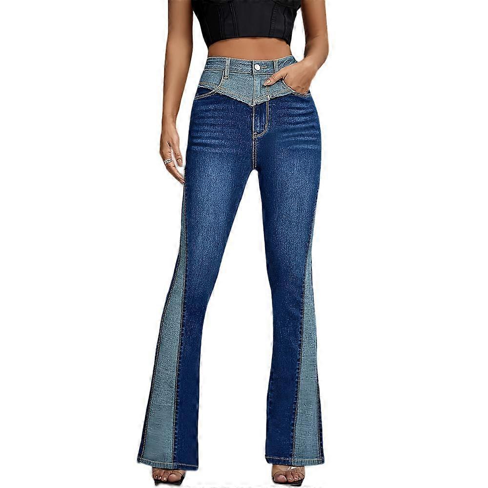 Spring and Summer Micro Denim Jeans Fashion Splicing Collision Colour High Waist Thin and High Draping Sense of Slimming Jeans