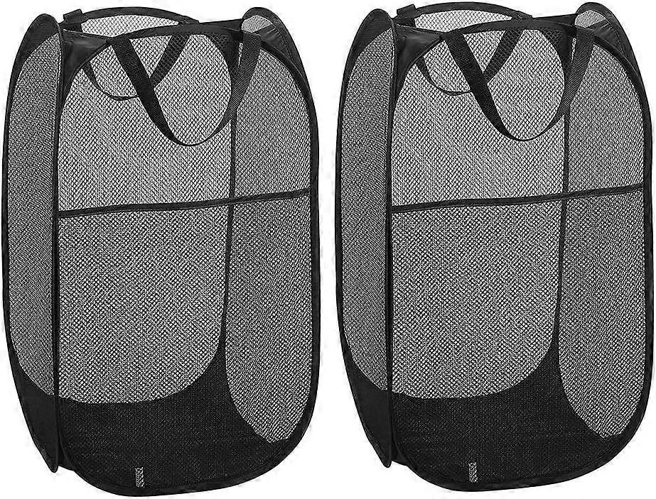 Laundry Hamper [2 Pack] Collapsible Pop Up Mesh Laundry Basket Laundry Bag Collapsible Laundry Hamper with Handle, Black