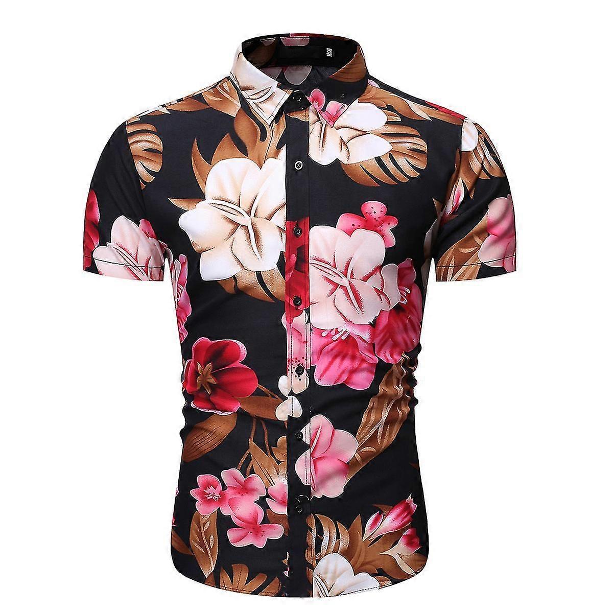 Sommar lapel blommig kort skjorta för män