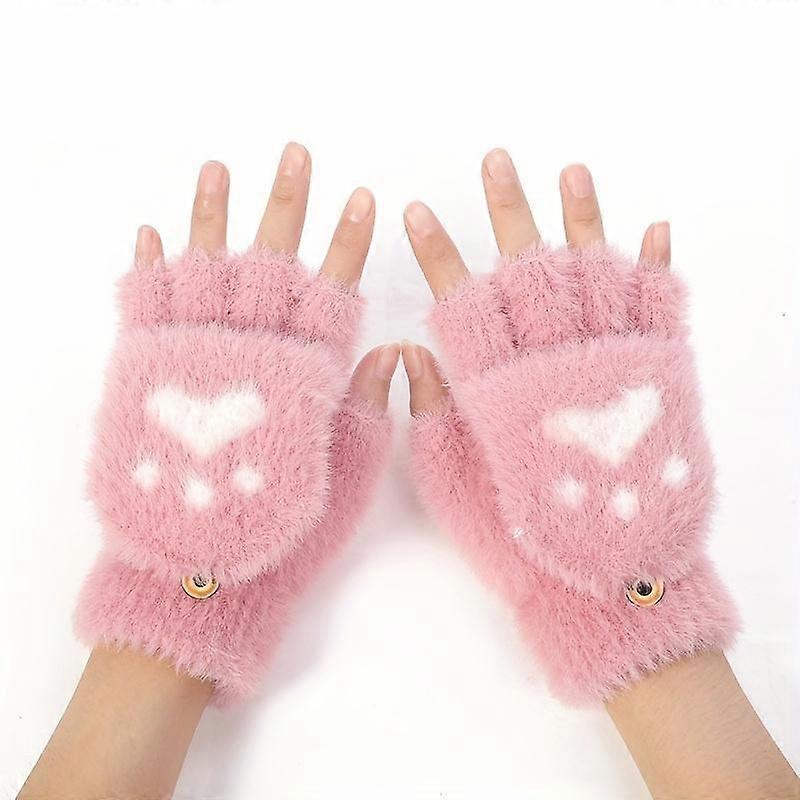 Soft Fuzzy Lined Flip Up Down Top Fingerless Mitten Gloves Cute Aesthetics Winter Warm Gloves