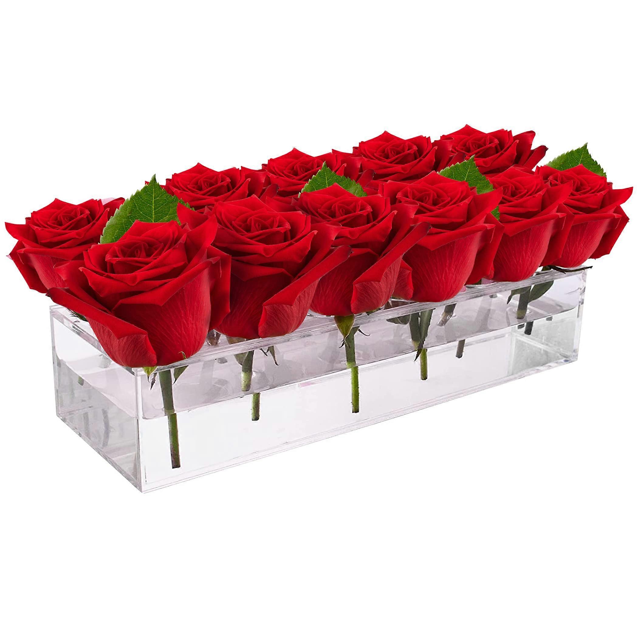 1 transparent rectangular modern vase, 12 inches long