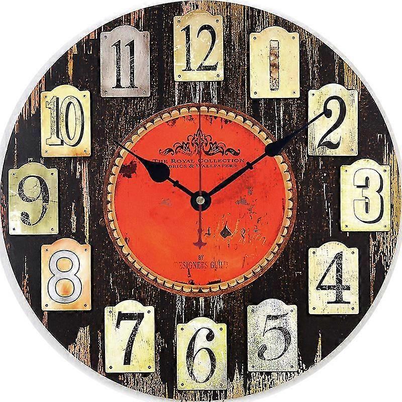 Retro väggklocka i trä Tyst imiterad träådring