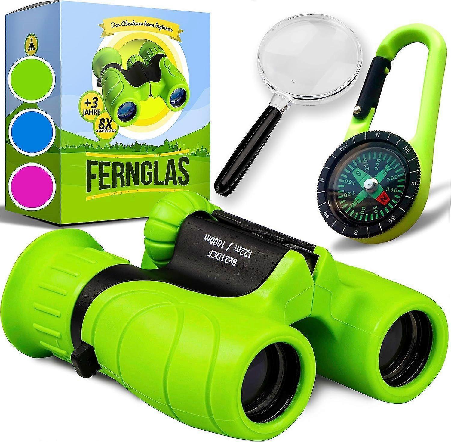 Children's Binoculars with High Magnification 8 x 21 - The Perfect Gift for Little Adventurers in a Comprehensive Set with Magnifying Glass & Compass