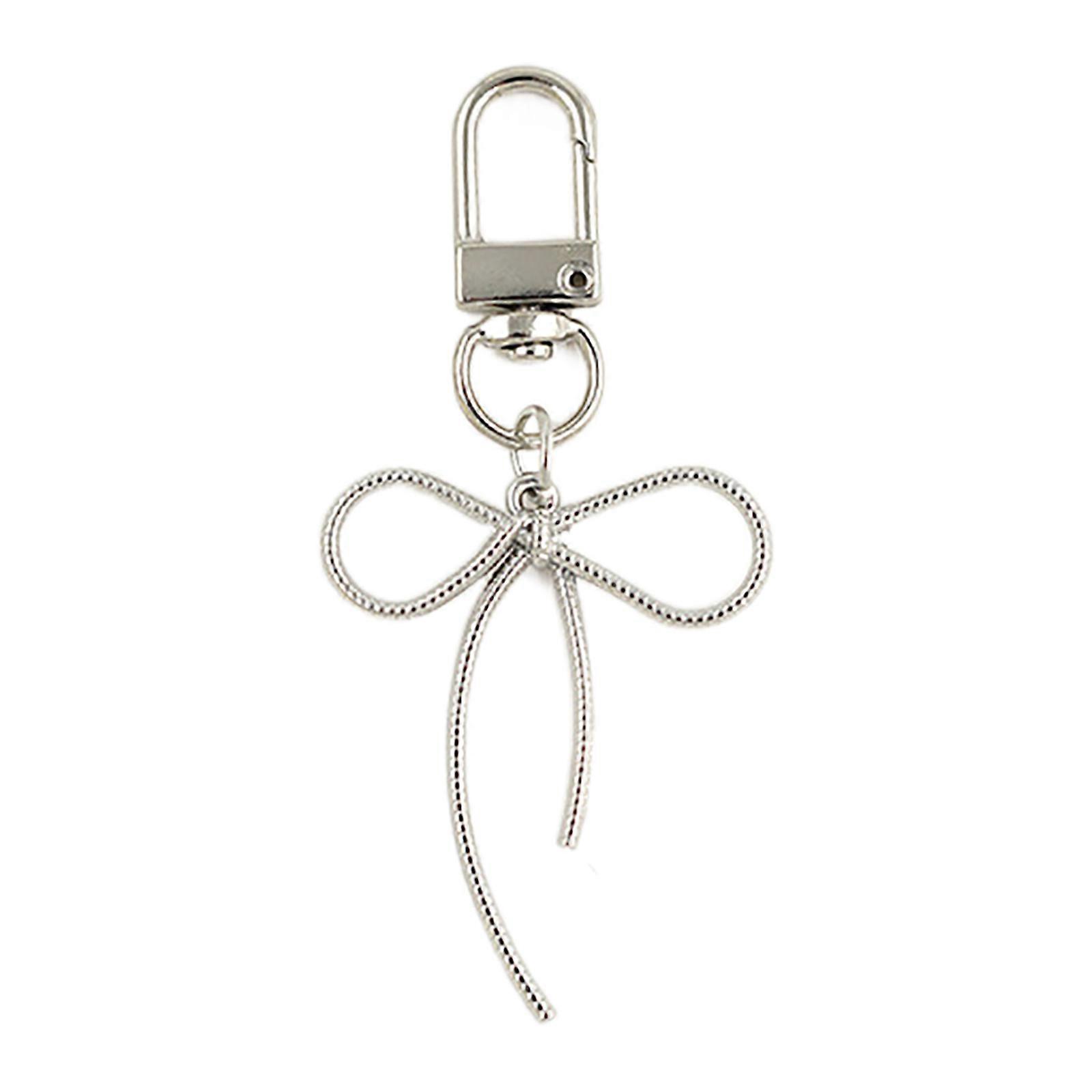 Chic Butterfly Knot Alloy Keychain Keyring Bowknot Phone Charm Perfect Accessory for Everyday Elegance and Parties  Silver