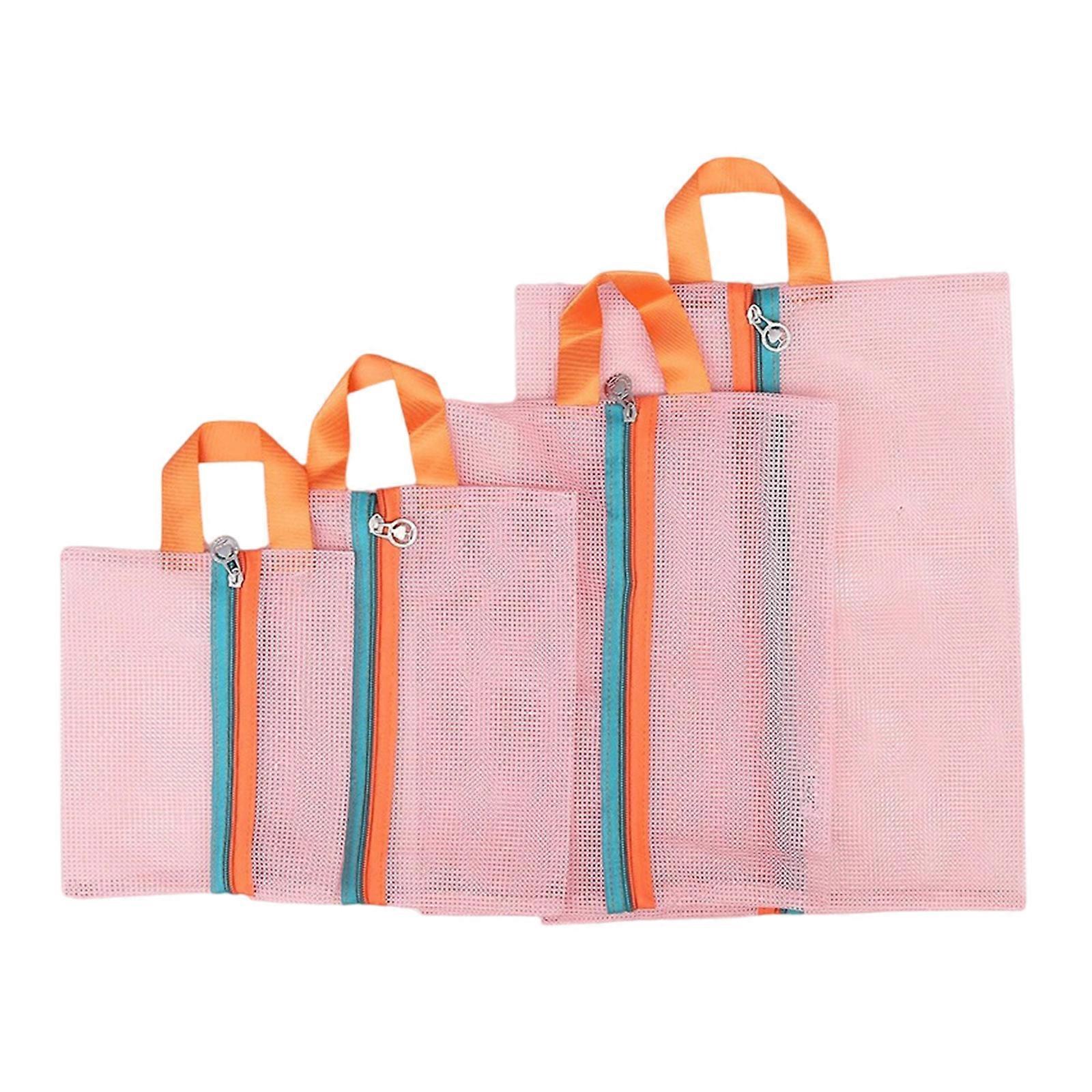 4pcs Multipurpose Mesh Organizers Bags Convenient for Travel and Home Use Portable and Sturdy Polyester Designs  Pink