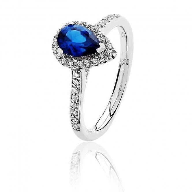 Silver & Co Halo Blue Cubic Zirconia Ring with Pear Shape - SRG0015SA
