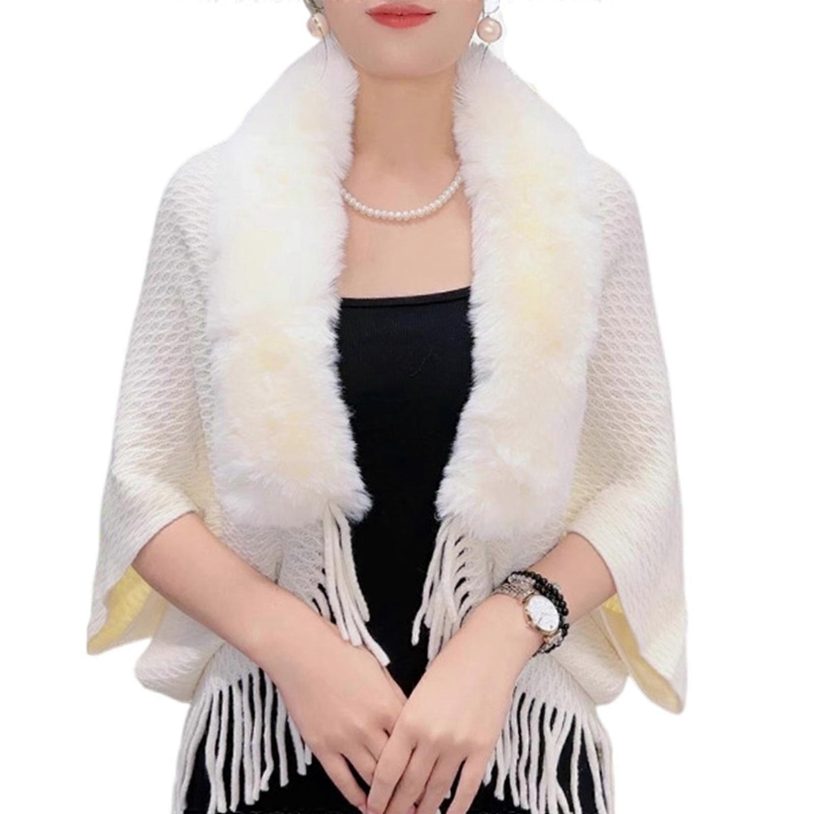 Solid Color Shawl Large Collar Plush Shawl Winter Coat Artificial Furs Wedding Suitable for Both Genders White
