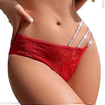 See Through Lace Panties Cutout Glitter Strappy Low Rise G-String Erotic Lingerie Briefs Underwear Thongs for Ladies  Red X S