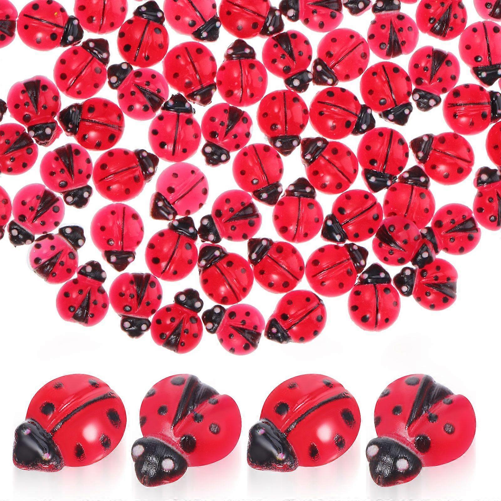 100pcs Mini Ladybug Figurines Resin Miniature Animal Figures Small Ladybug Statues Garden Decoration Tiny Resin Figures To Hide