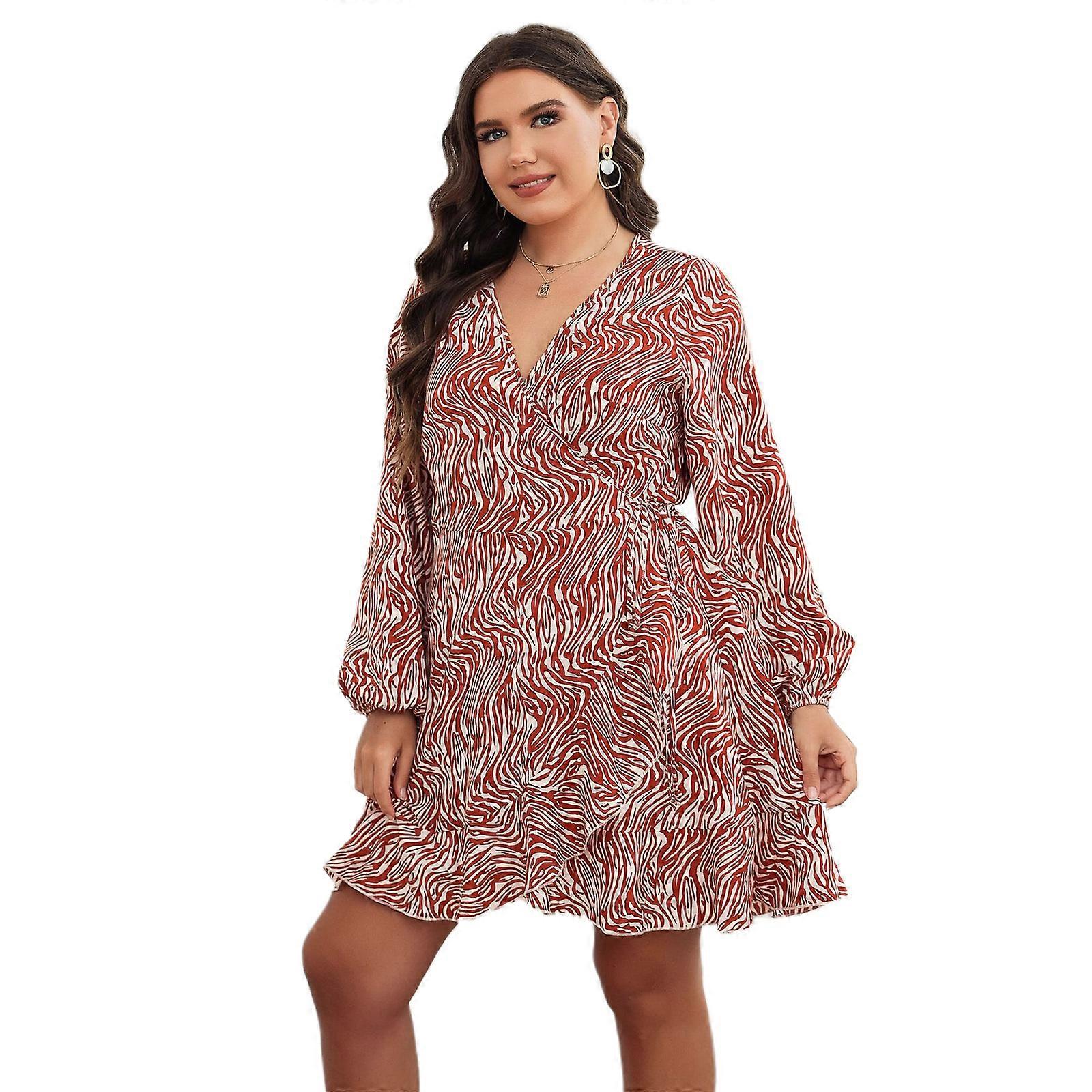 Pentru femei Vară Manșon Lung Rochii Casual Rochie Cu Imprimeu Cu Dungi Asimetric Tiv Rochie Plus Size Portocaliu XL