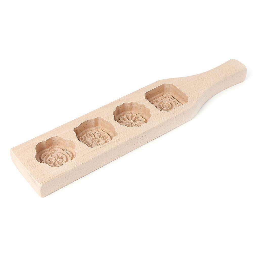 Ahşap 4 Çiçek Muffin Mooncake El Yapımı Sabun Kalıbı Bisküvi Çikolata Kalıbı DIY Koyu Haki