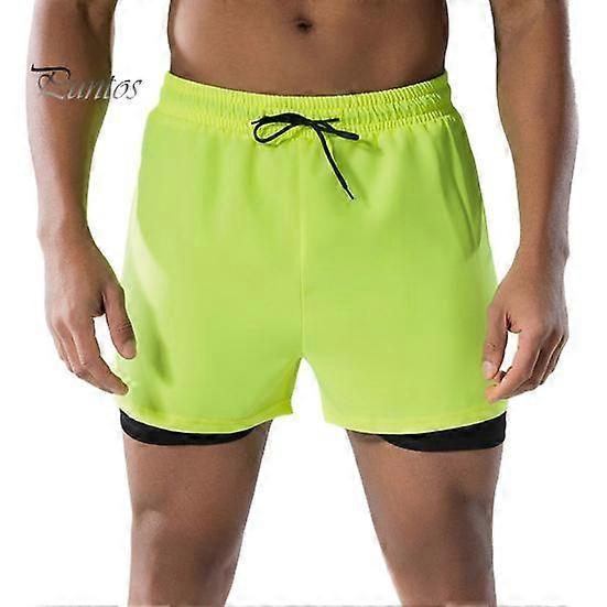 Men Swimming Shorts Double-layered Quick-drying Swim Trunks Drawstring Elastic Waist Surfing Hot Spring Bathing Shorts High Elasticity Comfort