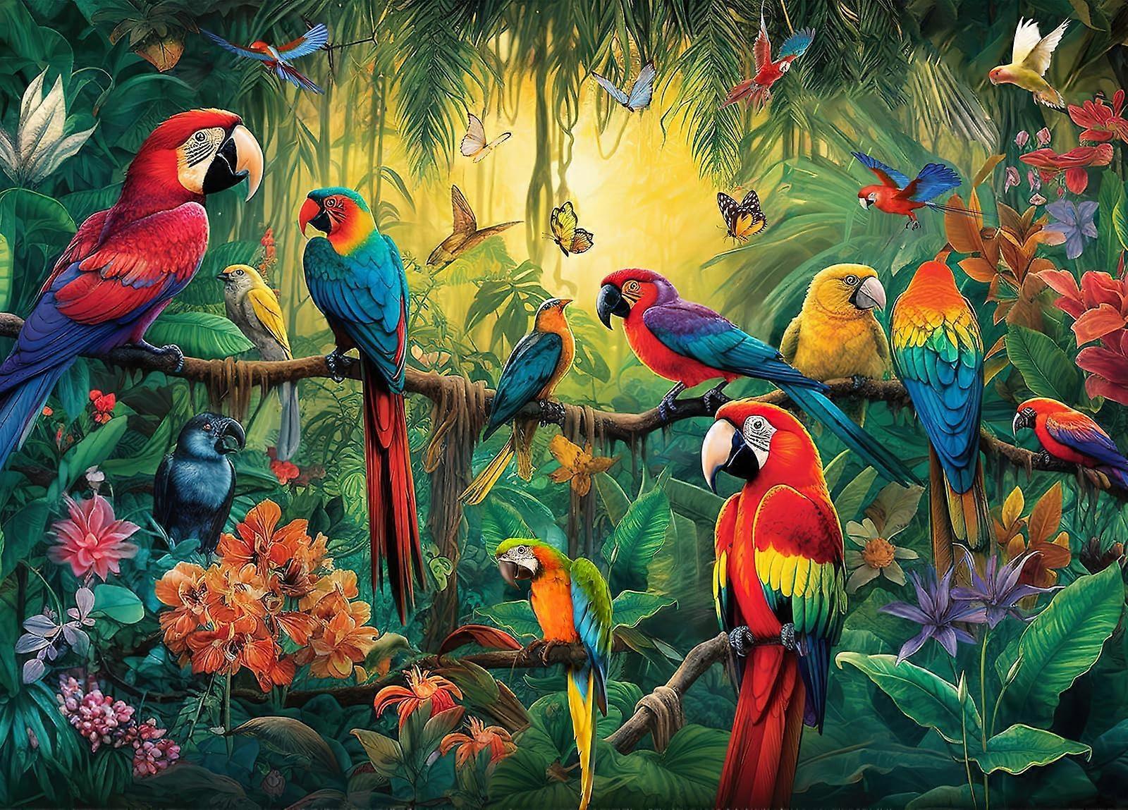 Adult Jigsaw Puzzle 1000 Pieces, Birds in the Forest, Interlocking Letters on the Back, Dust Free