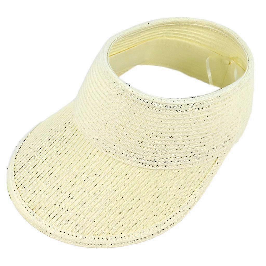 Women Summer Empty Top Cap Solid Color Straw Weaving Wide Brim Uv For Protection Breathable Adjustable Beach For Sun Vis G