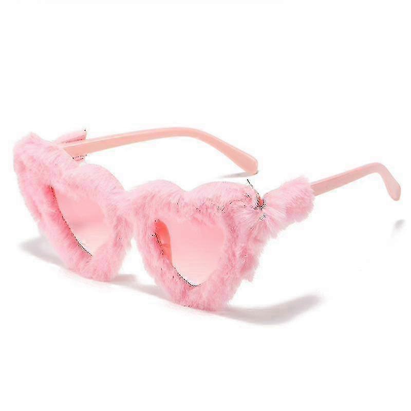 Heart-Shaped Plush Sunglasses with Soft Pink Gradient
