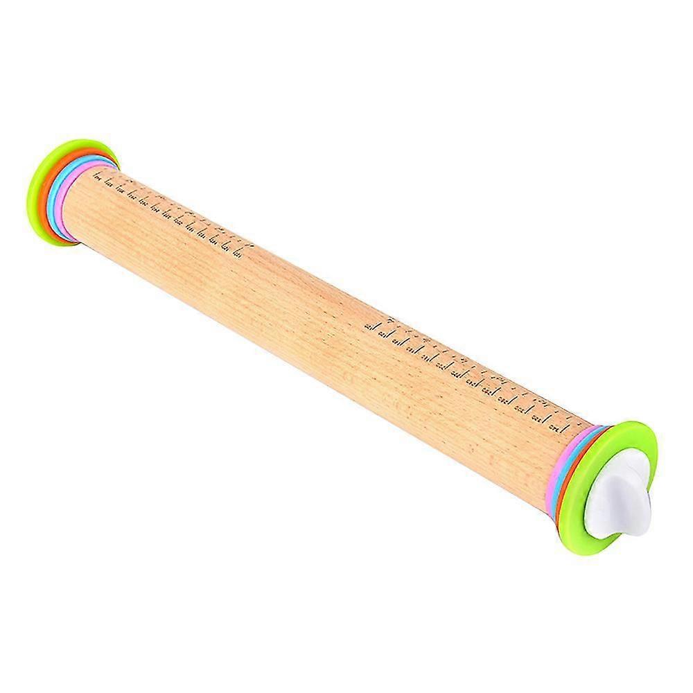 Adjustable Rolling Pin With Removable Rings, Dough Roller Solid Beech Wood For Baking, Fondant, Piz
