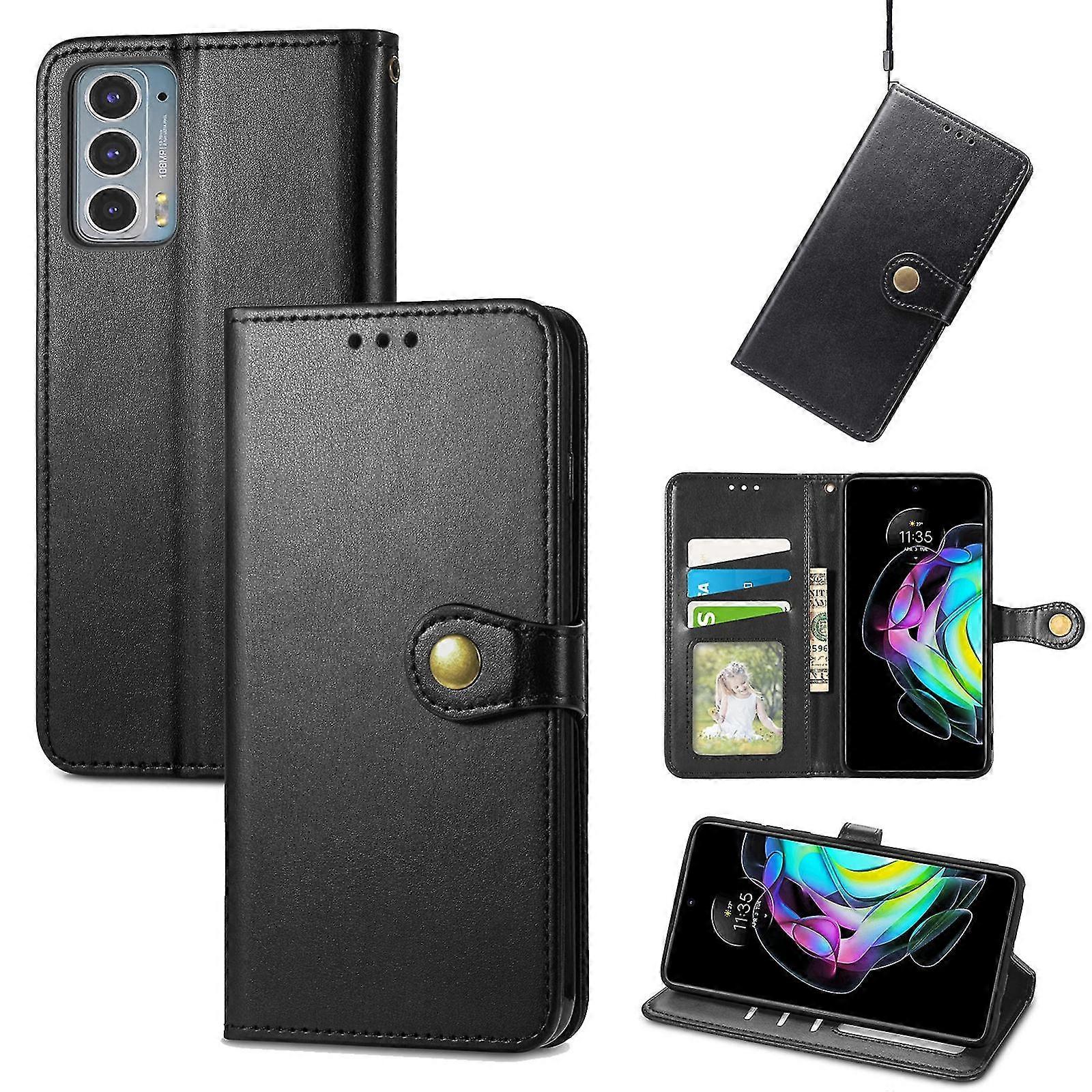 Motorola Edge 20 Solid Color Genuine Leather Case with Buckle Closure