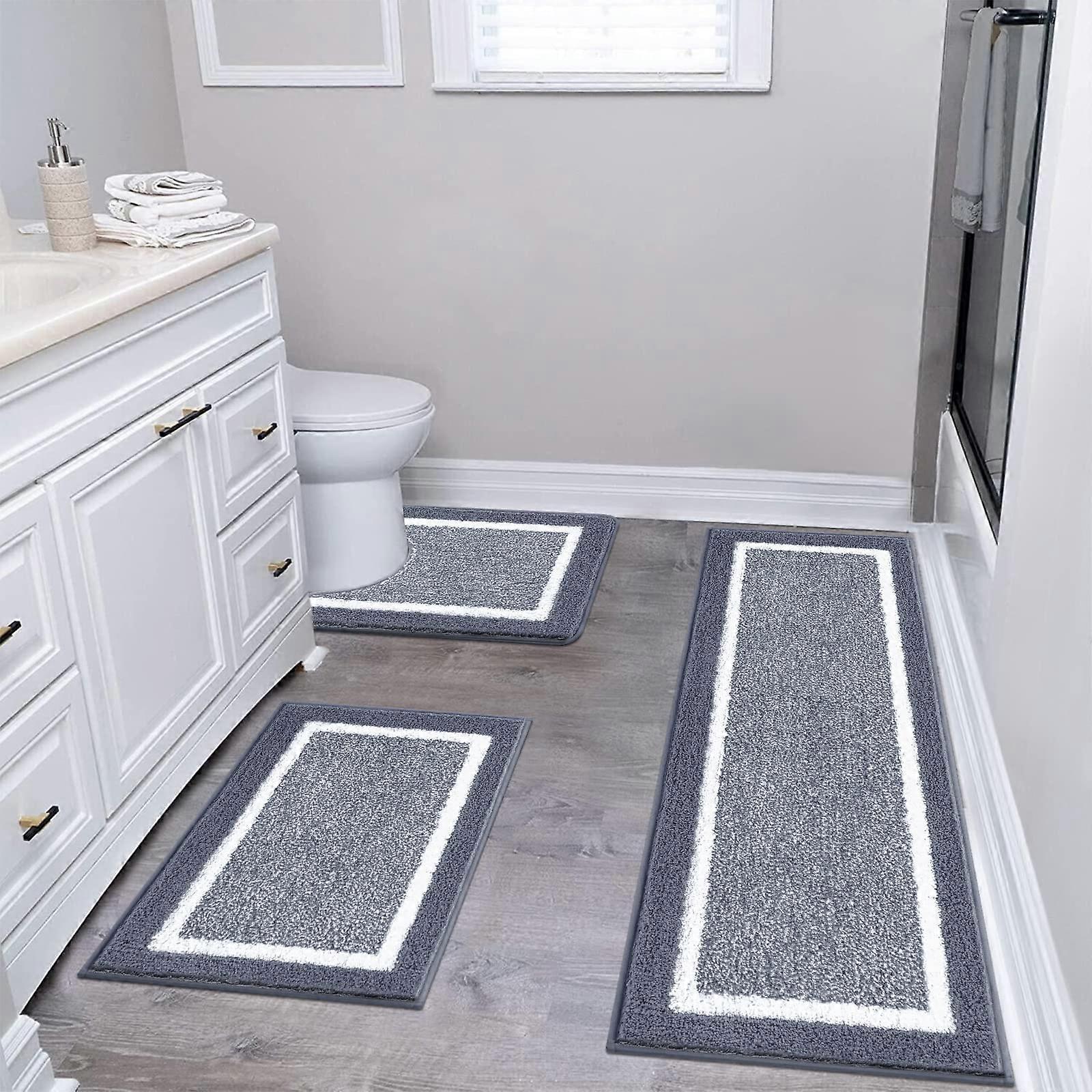 3 Piece Bathroom Rug Mat Set Microfiber Shaggy Non-Slip Ultra Soft Absorbent for Bathroom Tub