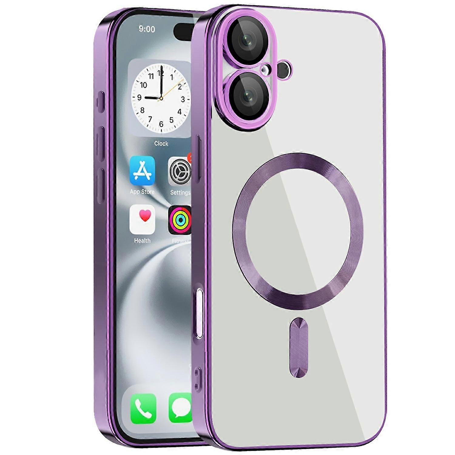 For iPhone 16 Case Compatible with MagSafe TPU + PC Clear Back Cover - Dark Purple