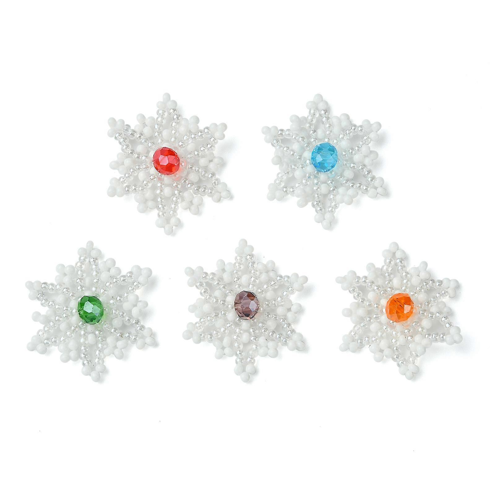 5pcs Christmas Seed Beads Beaded Charms Snowflake Pendants Pendant For Women