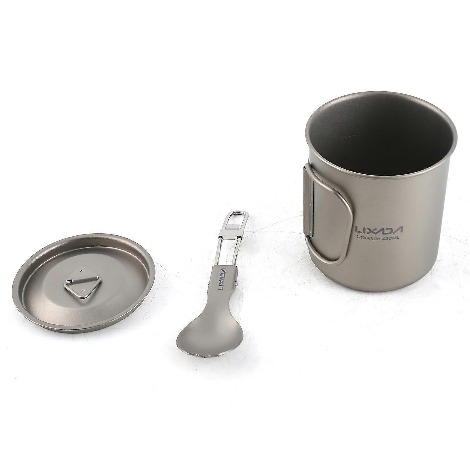 TOMSHOO Titanium Folding Spork Set Tasse à eau légère avec couvercle et poignées pliables pour le camping en plein air Randonnée Pique-