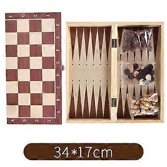 3 in 1 Holzschach Dame Backgammon Set Tragbares hölzernes Schachspiel für Erwachsene Kinder