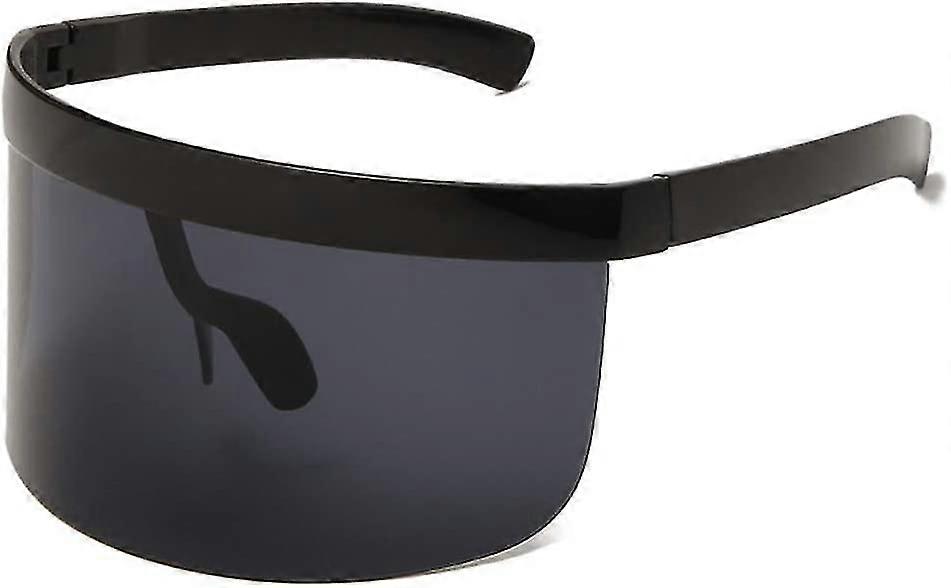 Futurista Oversized Oversized Sun Shield Visor Óculos de Sol Flat Top Para Homens Mulheres Grandes Tampa Visor Óculos Sunshade Uv400 Cinza