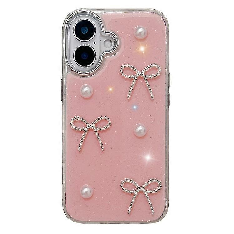 Compatible For iPhone 16 Case Pearl Bow Epoxy Design TPU + PC Phone Back Cover