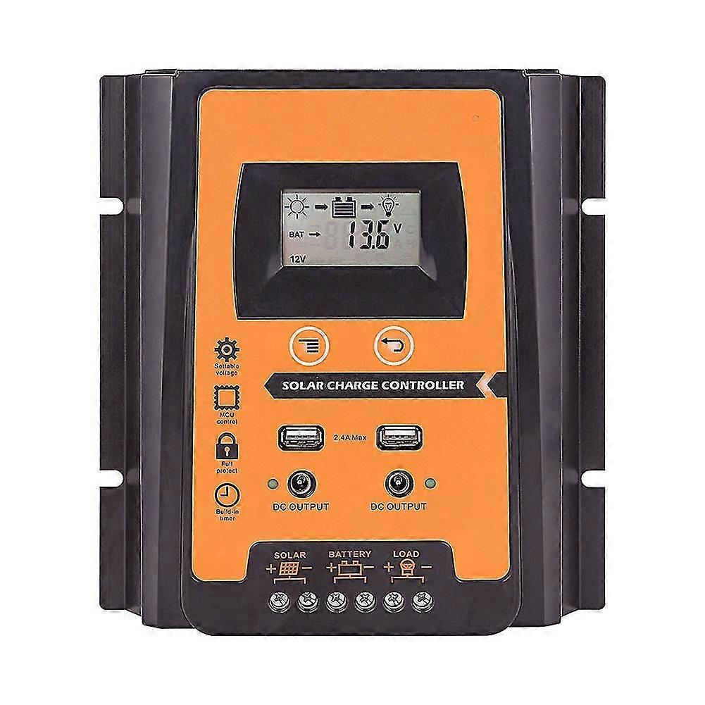 30A 12/24V LCD Display Dual USB Light Solar Charge Controller Panel Regulator