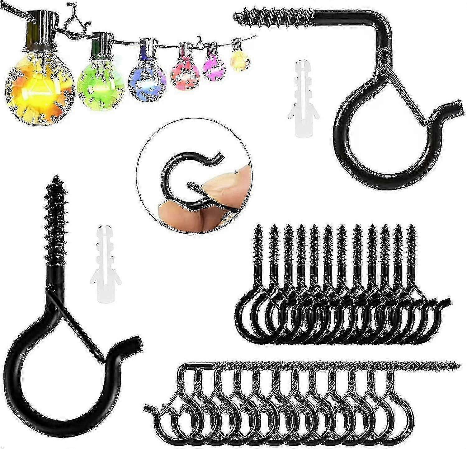 36pcs Screw Hooks Q Hanger Hooks With Safety Buckle For Hanging Plants String Lights