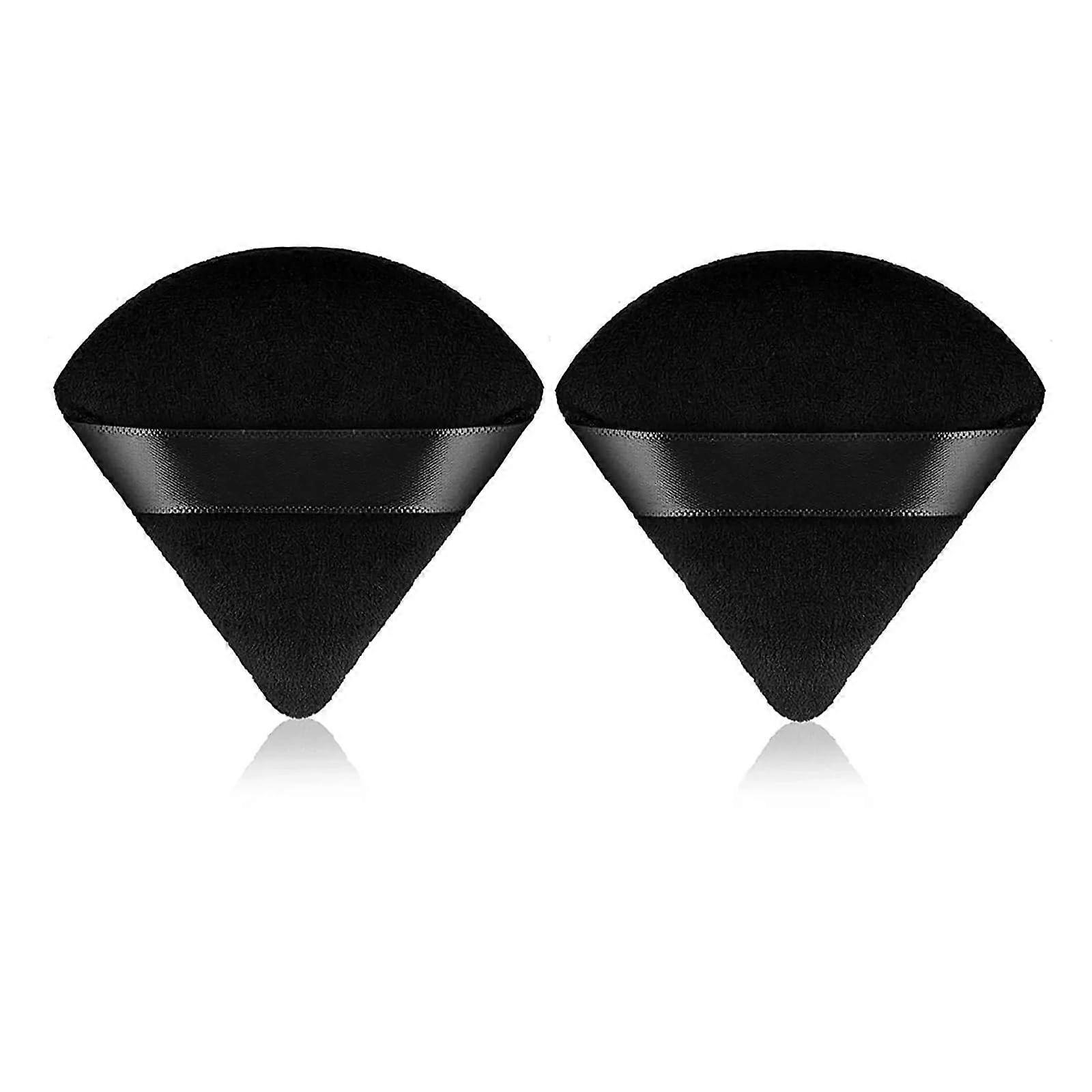 Triangle Powder Puff Makeup Sponge Set - 2 Pcs Soft Velvet Cosmetic Blending Sponge for Foundation - Black Color