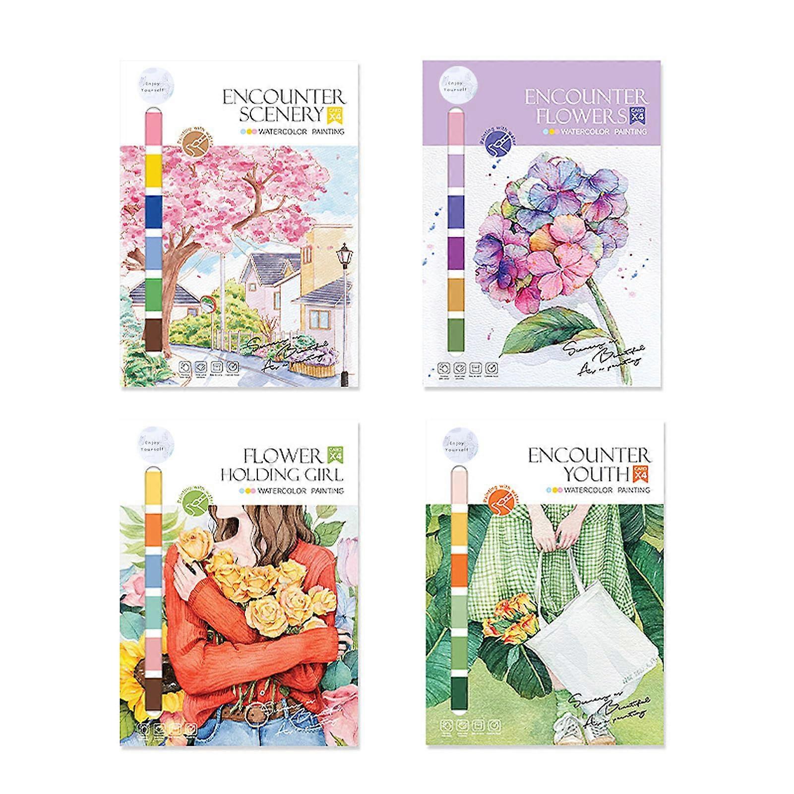 DIY Watercolor Paint Set 4 Themes 16 Paintings Large 12.4 x 8.8 Inches Art Kit for Kids Teens Adults Beginners