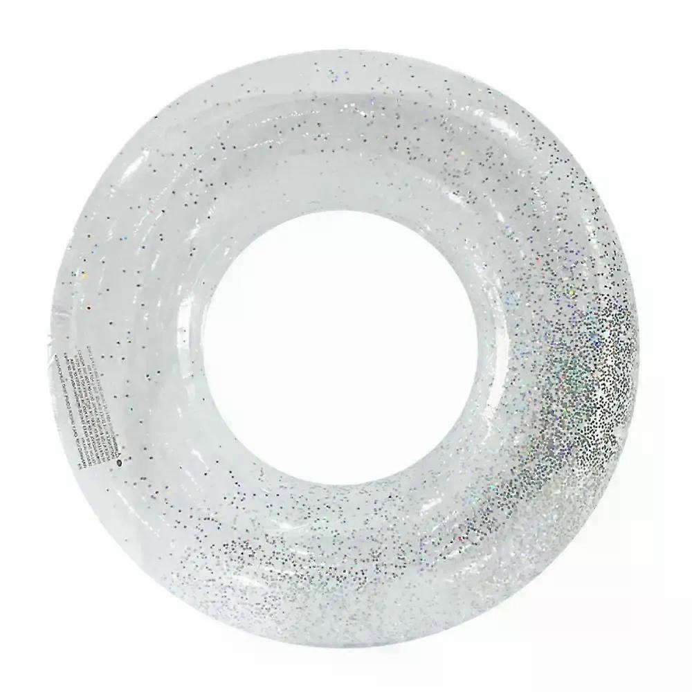 Glitter Sequin Swimming Ring Transparent Heart Pool Float Swimming Ring No Flip Over 90# Inflatable Swimming Circle