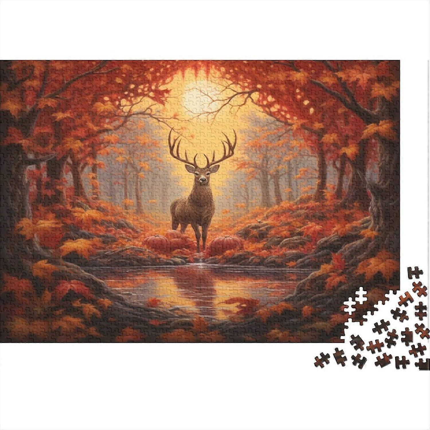 ألغاز بانوراما الغزلان للبالغين لغز المناظر الطبيعية الخريفية الخشبية مع تحدي التصميم المتشابك الدقيق ألعاب عائلية تعليمية هدية رائعة للبالغين