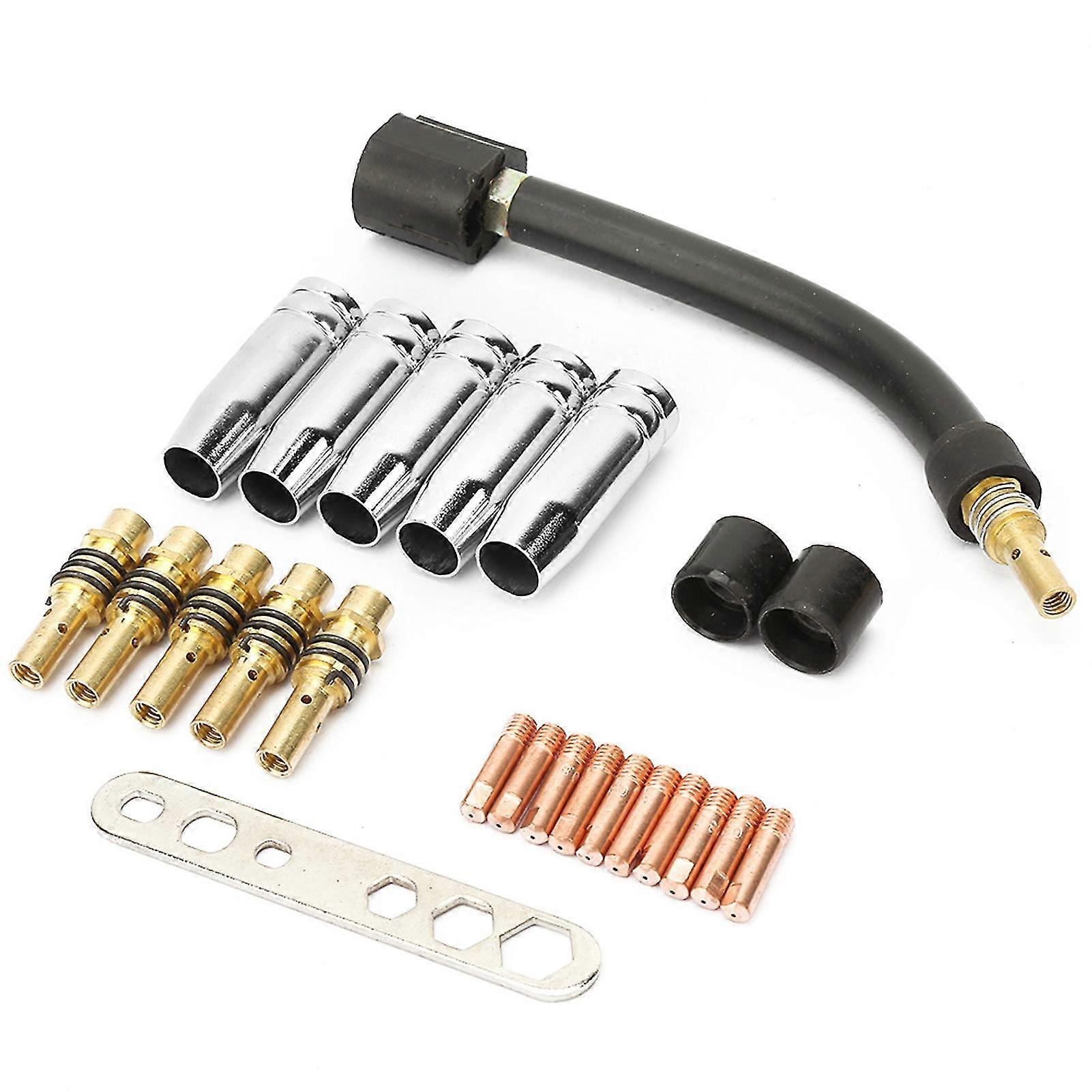 24pcs Welding Torch Parts Contact Tip Gas Nozzle Tip Holder Swan Neck for Binzel 15AK Edition 0607