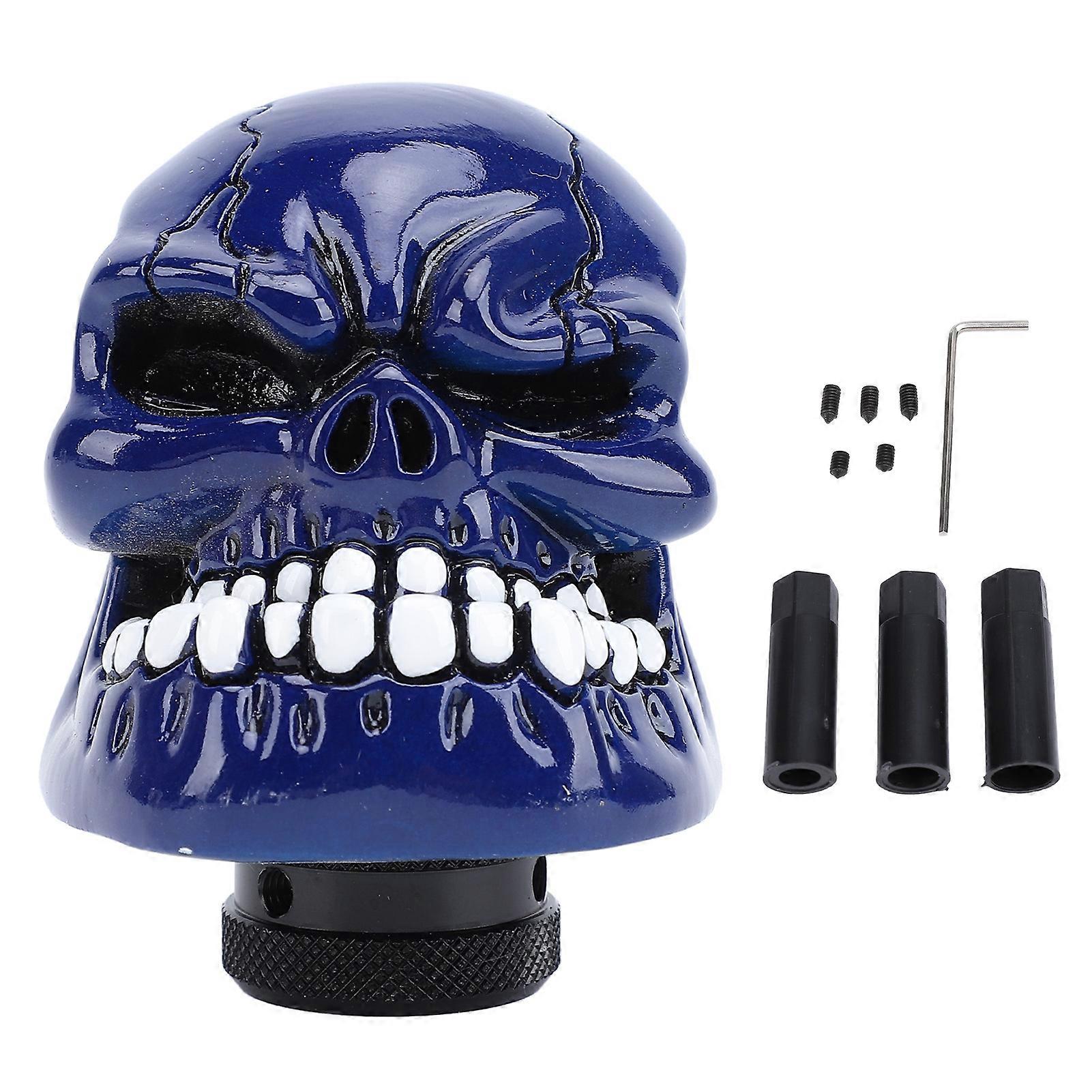 Skull Shift Knobs Resin Comfortable Grip Samurai Skull Shifter Handle Knob with 3 Adapters for Most Manual Transmissions Car Dark Blue