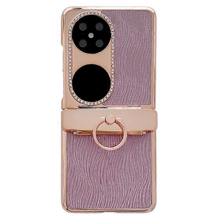 Compatible For Huawei Pocket 2 Case with Ring Holder Ripple Texture Hard PC Electroplating Phone Cover