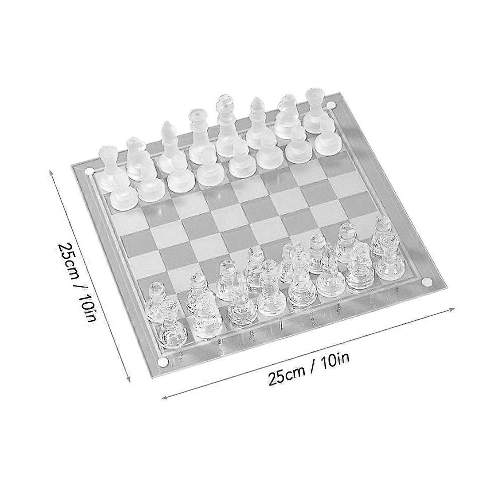 International Glass Chess Set 10 Inch Chess Board and 32 Clear Glass Pieces Chess Game Gift for Kids Adults Beginners