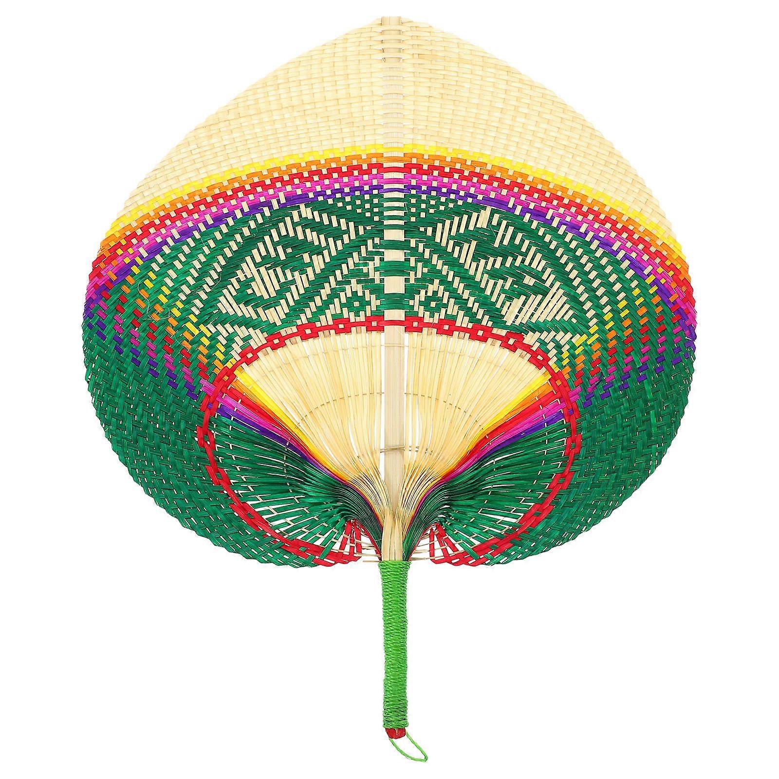 Peach Shape Handwoven Bamboo Fan Handmade Summer Cooling Fan for Home Decor, Dance Props, Festivals, Double Sided Design for Easy Use