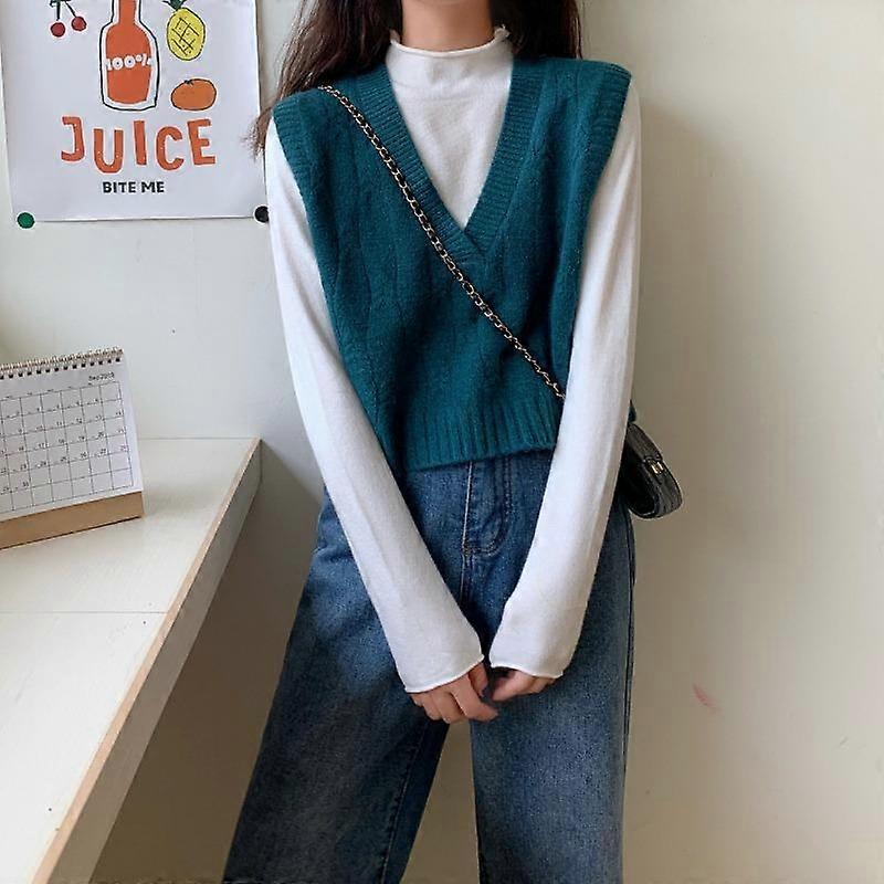 Knitted V-neck vest autumn and winter Korean version sleeveless vest women fashionable and versatile short vest sweater pullover