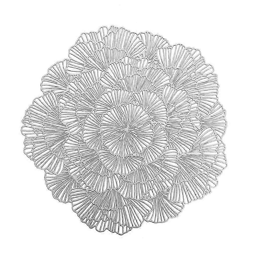 PVC Round Heat Insulation Table Place Mats for Dining Kitchen - Silver