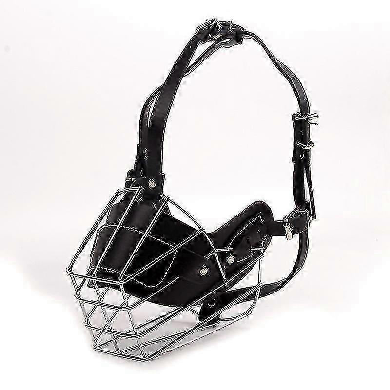 ストロングワイヤーバスケットドッグマズル - ロットワイラー、マスティフ、レトリーバー用(R2、ブラック/レザー)